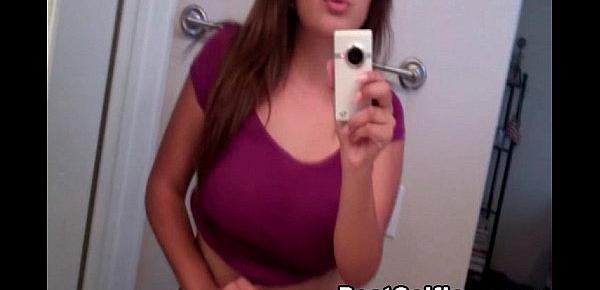  Cute Brunette Busty Teen Naked In Mirror Selfie